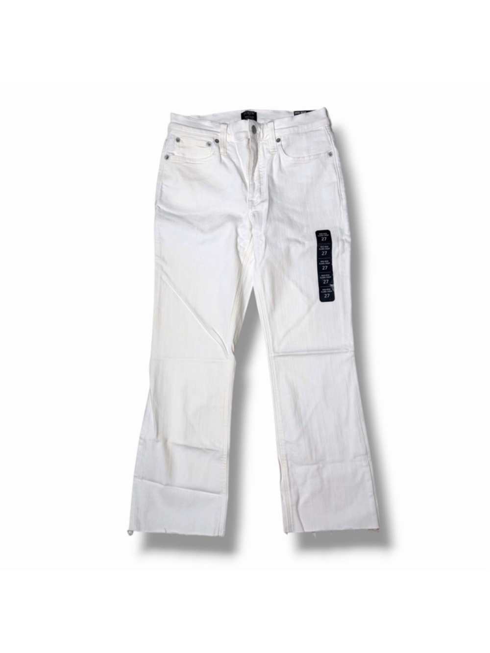 J.Crew Mid Rise Flare Crop Jeans Womens 27 White Raw Hem NEW NWT Stretch READ